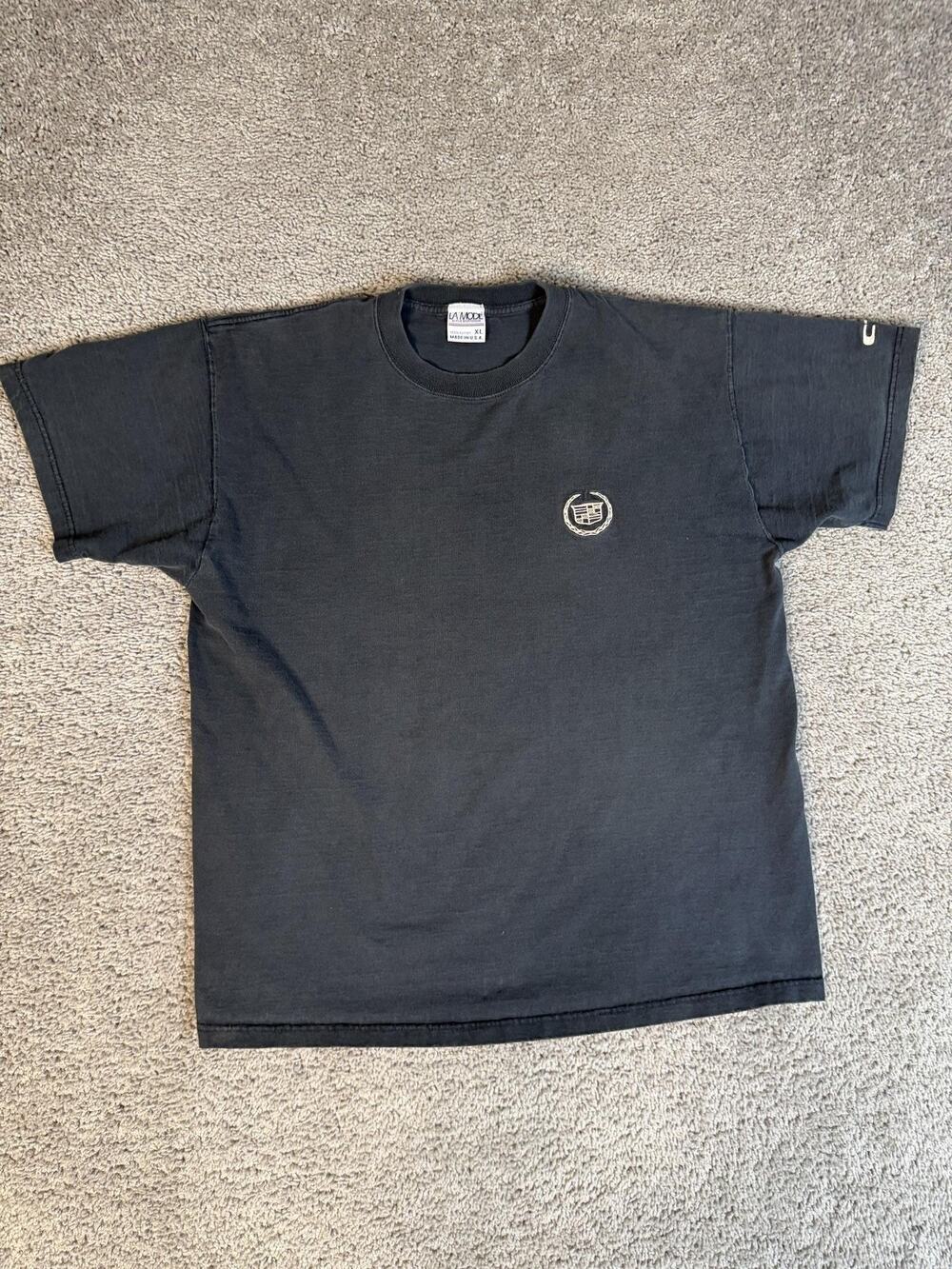 La Mode Shirt Mens XL Black Embroidered Crest Crew Neck Cotton Classic Fit
